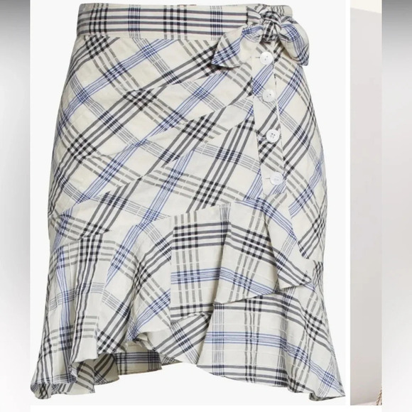 NWOT Veronica Beard Kaia Embroidered Check Ruffle Mini Skirt Blue Designer 2 - Picture 2 of 12
